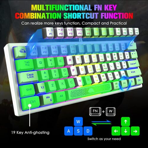 Mechanical Feel Portable Wired Gaming Keyboard RGB Backlight 62 Keys UK Layout - Picture 9 of 18
