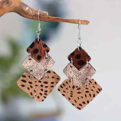 Retro PU Leather Mosaic Printing Crackle Wave Polka Dot Pattern Drop Dangle Gift