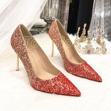 Womens Bling Stiletto Heel Pumps Sequins Pointed Toe Slip-on Wedding Shoes Party