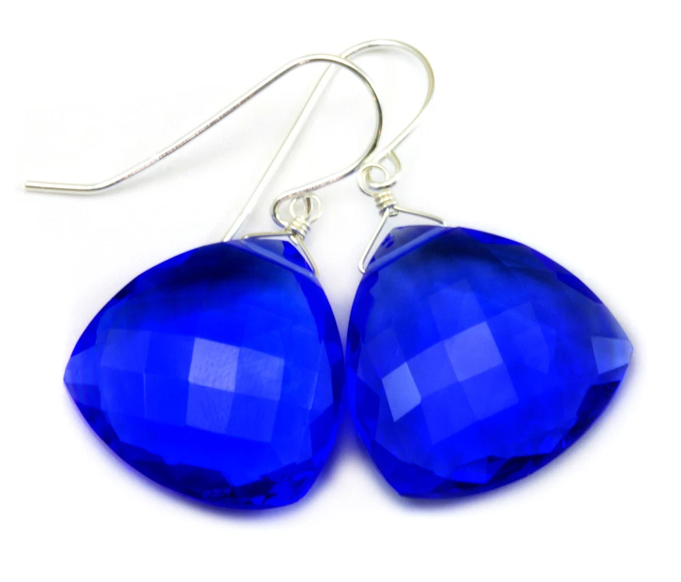 Pendientes lágrimas de zafiro simulado azul cachemir oro macizo de 14 k Foto 2 de 4