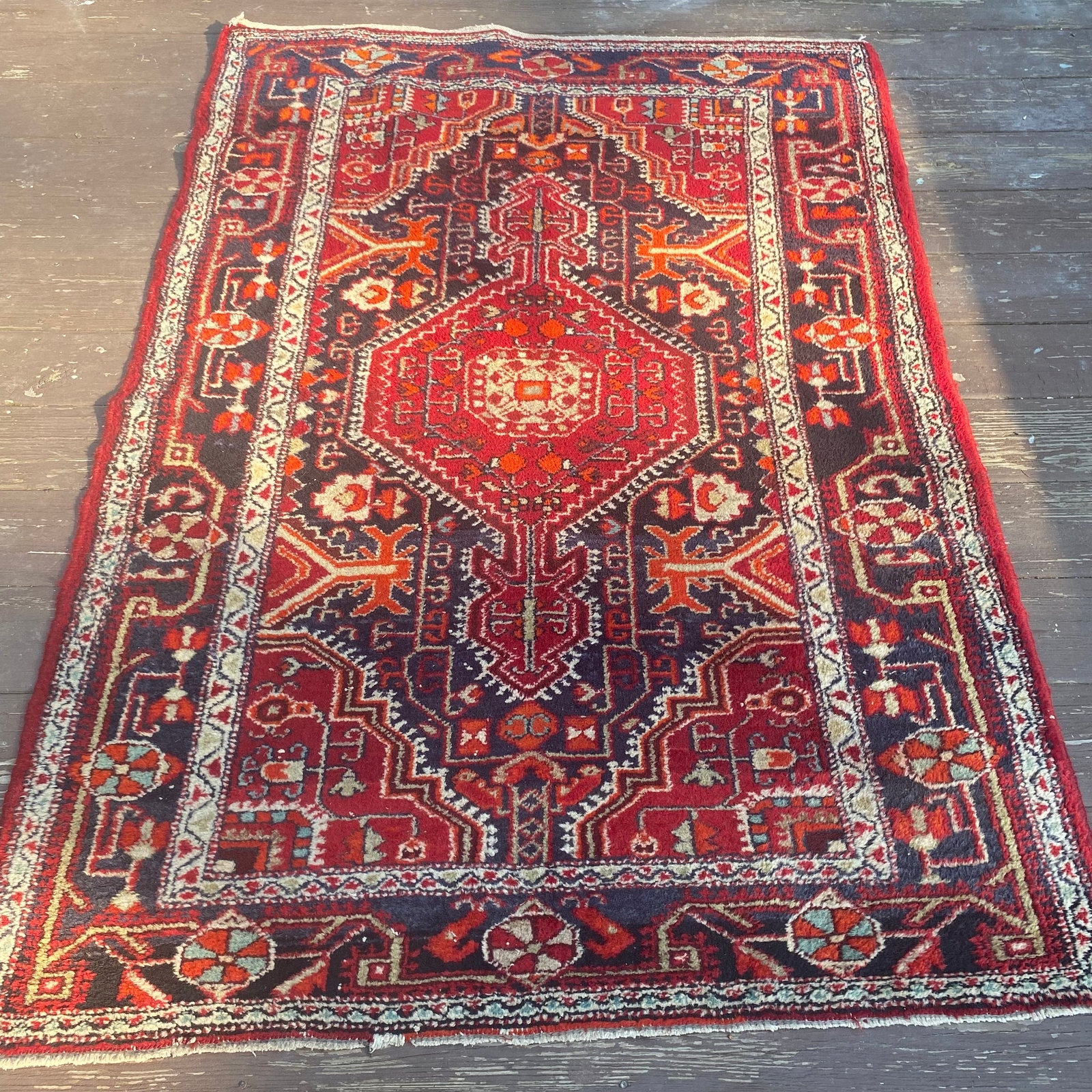Vintage Rug 3' 9 x 5' 6 Blue Tribal Hand Knotted Oriental Rug eBay