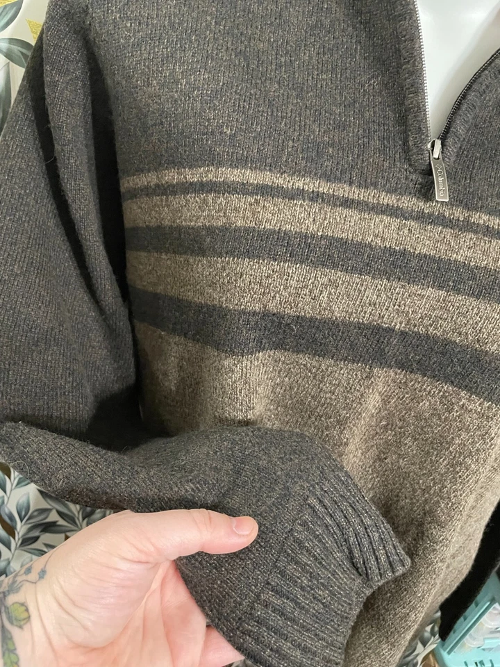Suéter Columbia Para Hombre XL Gris/Verde Mezcla Lana Pullover Cremallera Foto 3 de 4