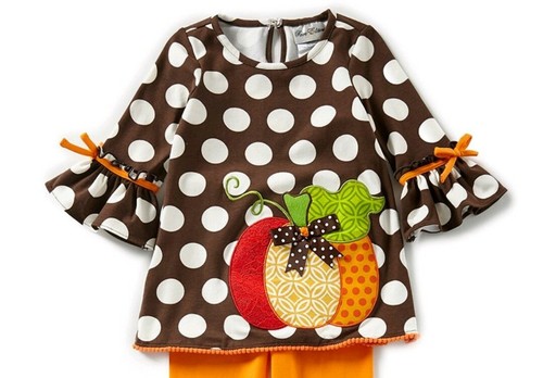 Rare Editions Little Girls Polka Dot Pumpkin Applique Tunic & Pant Set-Size-6 6X - Picture 2 of 4