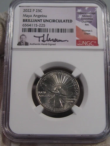 BU 2022-p Maya Angelou Quarter NGC Brilliant UNC Signed Thomas Uram.  #26