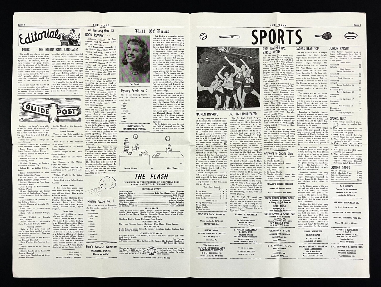 1959 The Flash Hempfield High School Landisville PA Vintage Student