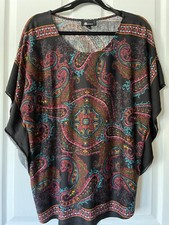AB STUDIO beautiful intriguing multicolor pattern poncho type top L made in USA