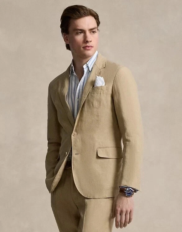 Polo Ralph Lauren Men's $398 Polo Soft Modern Linen Suit Jacket, Beige, 48 L