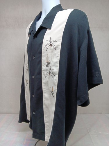 The Havanera Co Mens Black White 4XL Short Sleeve Button Up Shirt Sailing Palms - Picture 5 of 11