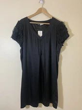 Simply Chloe Dao Dress 16 Black Silk Organza Floral Sleeve Classic Sophisticated