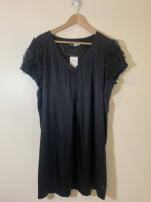Simply Chloe Dao Dress 16 Black Silk Organza Floral Sleeve Classic Sophisticated
