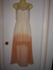 LONDON LOOK DRESS, sz SM-BEADED NECKLINE-SLEEVELESS-HI-LO STYLE-DIP DYE