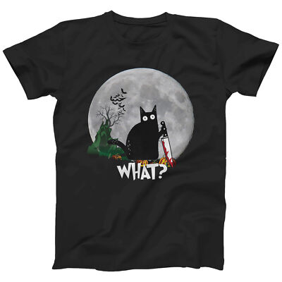 Halloween CAT WHAT T-SHIRT for Men Women Horror Murderous Funny Cat  (S-5XL)