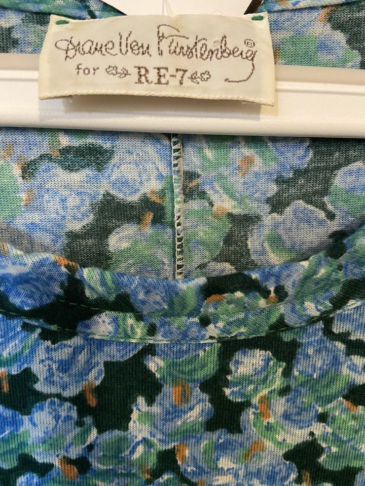 Maxi Vestido Floral Vintage Años 70 Diane Von Furstenberg Manga Larga Talla Pequeña Foto 3 de 4