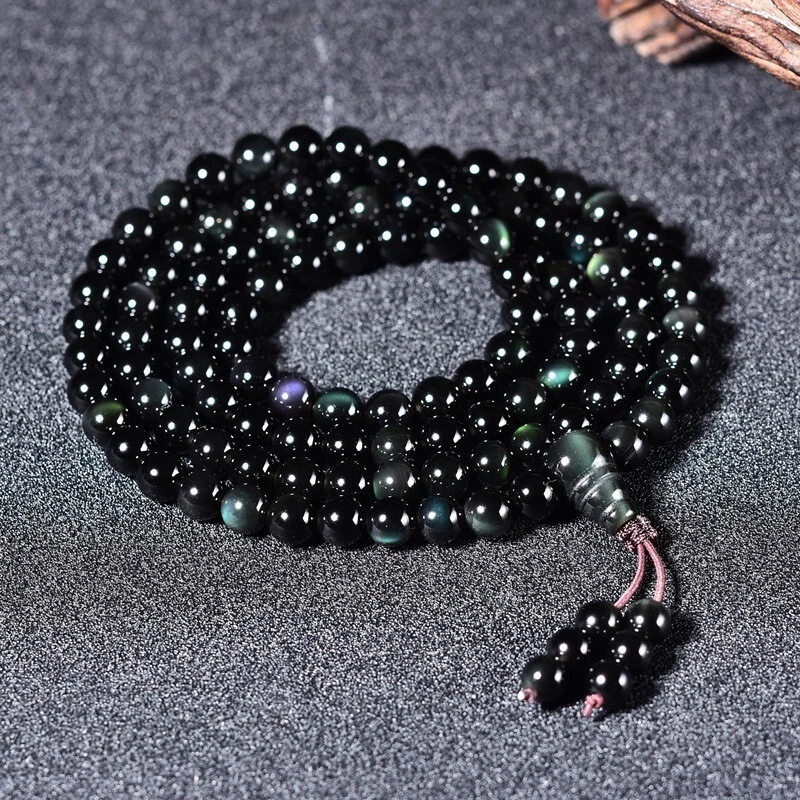 Rainbow Eye Obsidian 108 Mala Beads Prayer Necklace Multilayers Healing Bracelet - Image 2 of 4