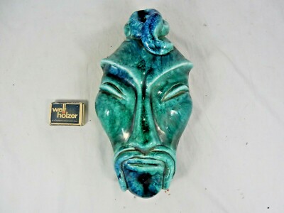 Beautiful glazed Art Déco Design pottery wall mask Wandmaske Asiate 25 cm 