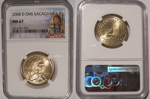 2008 D Sacagawea Dollar SMS $1 NGC MS 67 Satin Finish