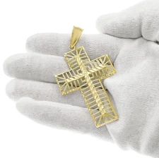 10k Yellow Gold Cross Pendant Filigree Mens Charm 2.7 inch