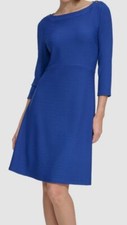 Tommy Hilfiger Women's Blue Boat Neck Unlined Rib-Knit Petite Dress Size 10P