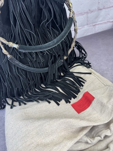 RARE Valentino Black Suede Fringe Hobo Bag - Picture 13 of 14