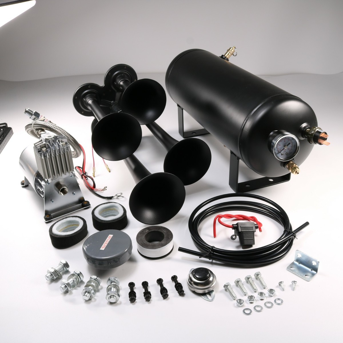 Vevor Complete For Trucks & Cars - 4 Trumpet Loud System With 1.5G Air Tank & 150 PSI Compressor Train Horn Kit - Foto 3