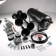 Train Horn Kit 4 Trumpets Semi Loud System 1.5G Air Tank 150PSI For Truck Car