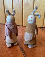 Vintage Wooden Ramp Walker Walkies Pair of Rabbits Folk Art Toy - Made in USA
