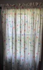 Set of 2 multicolor striped tulip print rod pocket curtain panels w tiebacks