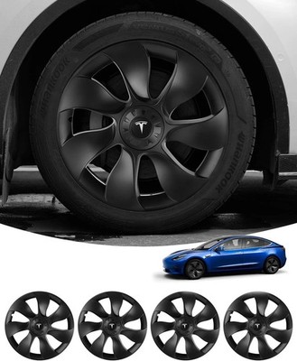WonVon Tesla Model 3 Wheel Covers 18-Inch Matte Black 2020-2023, ABS Cover Set