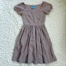 PRADA Linen Puff Sleeve Dress Size 40 Pink Beige Gathered Flare Skirt