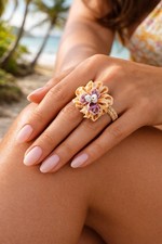 Tahitian Handmade Shell Coral Ring French Polynesia Style Sz 9 StatementPiece 2"