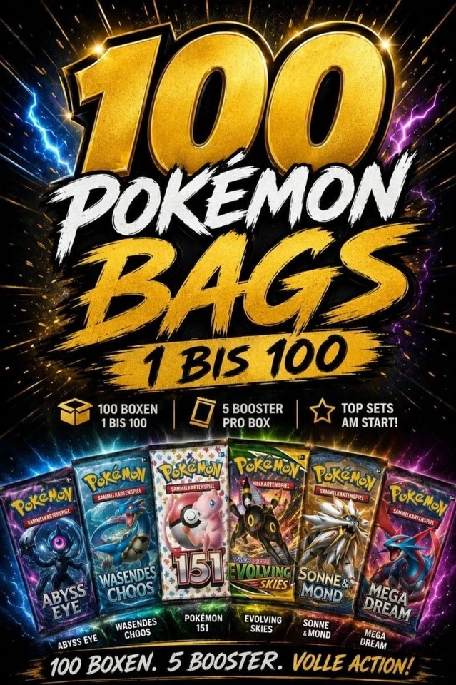 100 Pokémon Bags mit Drachenwandel, 151, Sonne & Mond, Wachsendes Chaos etc