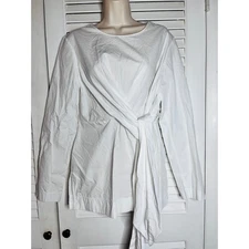 MADISON Wrap Front Long Sleeve Shirt White Cotton Tie Detail Size L NWOT