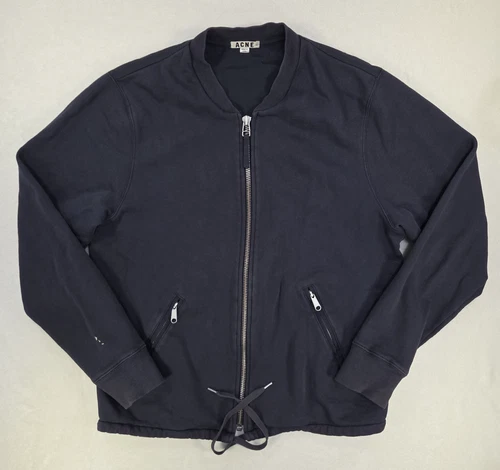 Acne Studios Denzel Bomber Jacket Mens XL Navy Blue Full Zip Drawstring Stained video thumbnail