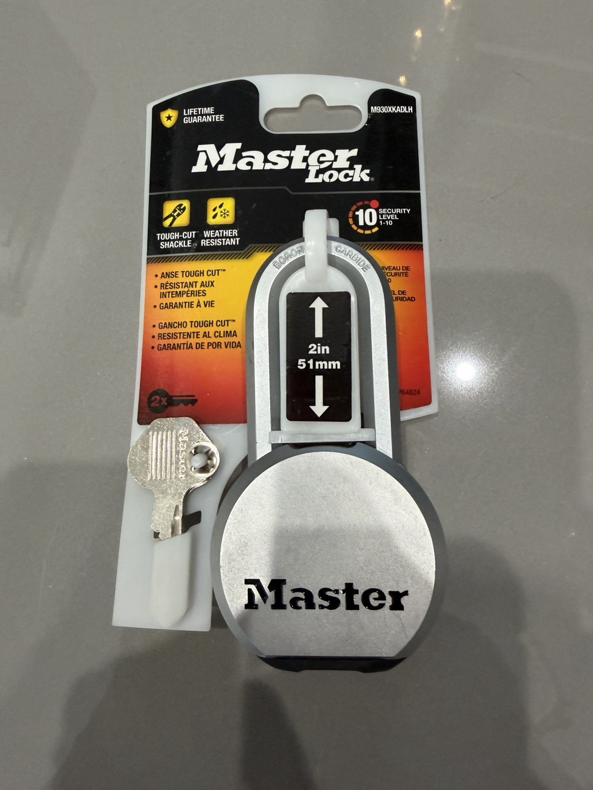 Master Lock M930XKADLH Tough-Cut 2in Shackle Padlock with 2 Keys
