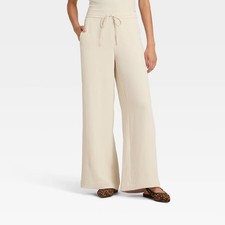Women's Wide Leg Signature Crepe Pull-On Pants - A New Day Cream