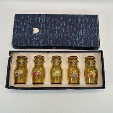 Vintage Amber Glass Spice Storage Jars x 5 Made in Italy Original Box 60's 70's