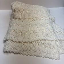 White Crochet Baby Blanket Afghan, Baptism 38  x 33.5  