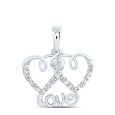 0.09 Ctw Natural Diamond Open Double Heart Love Pendant 10k White Gold