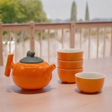 Orange Teapot Set Herbal Tea Pot with 4 Cups Tea Serving Set