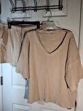 Women's 2 Piece Outfit Lounge Set Beige 2XL Shirt And Shorts Sleepwear
