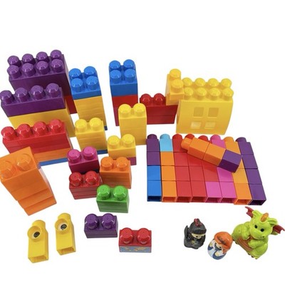 Mega Bloks Big Building Blocks Bricks Lot Of 90+ Pieces Multi Colors 3 Figures