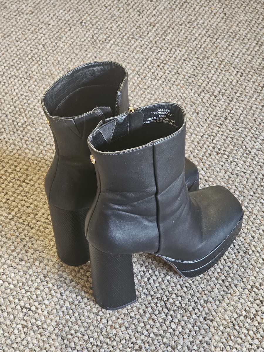 River Island Black Platform Block Heel Ankle Boots UK EU 38