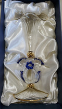 Vecchia Murano Glass Factory Trumpet Bud Vase Clear Cobalt Blue Gold Mouth Blown