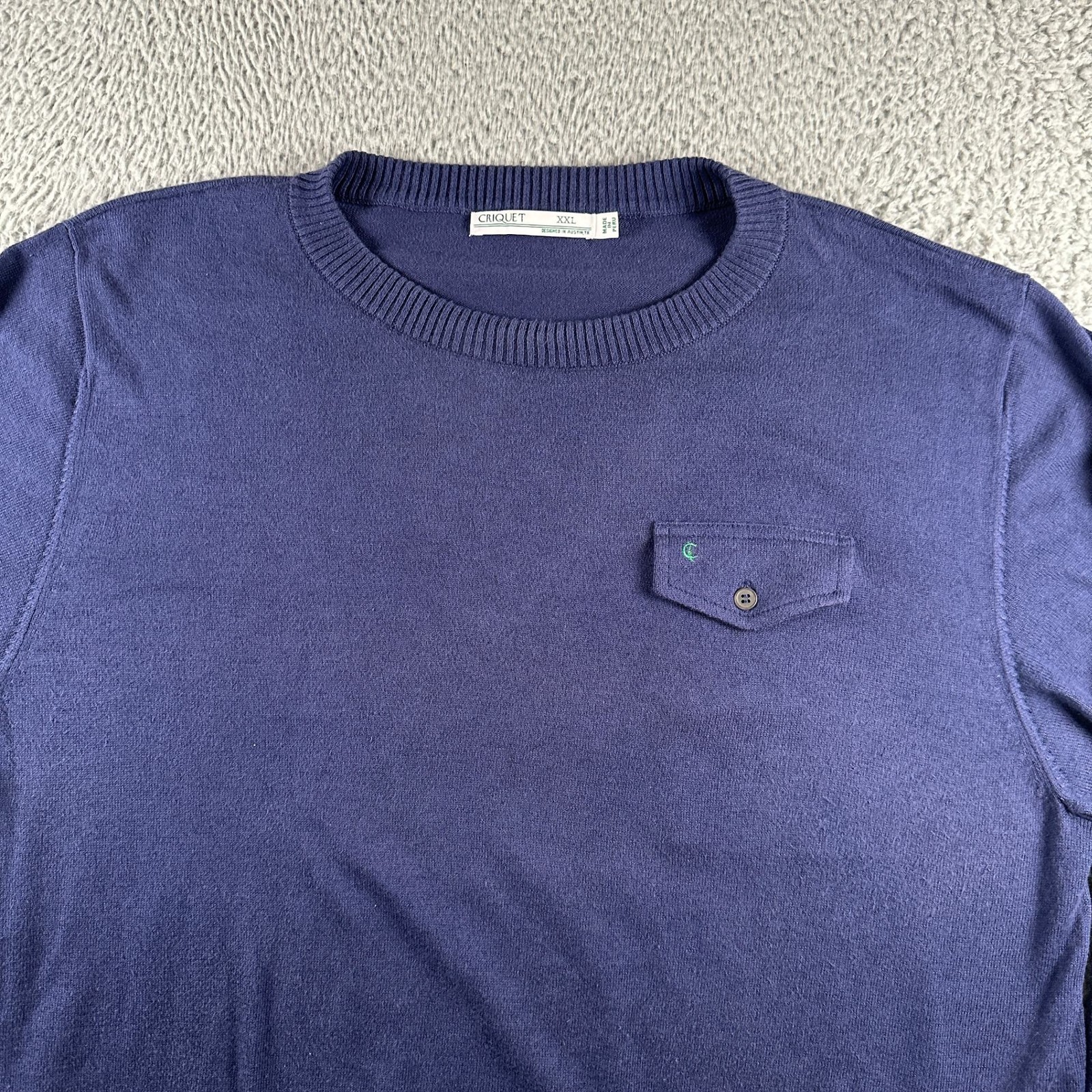 Criquet Sweater Mens XXL Navy Crewneck Cotton Cashmere Pocket Golf Activewear