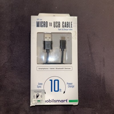 New Sealed Micro to USB 10ft Cable - BLACK - mobilsmart