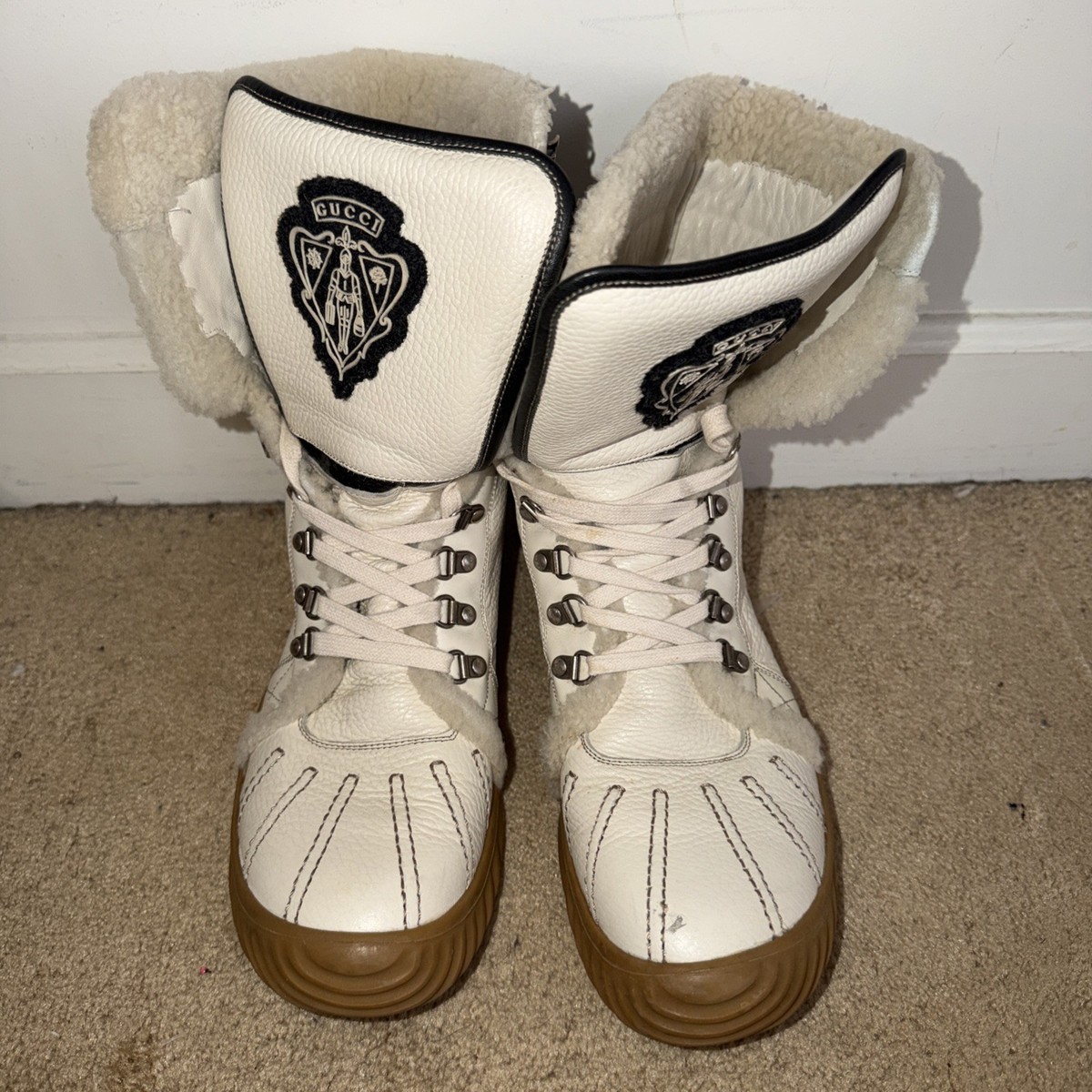 Gucci × Tom FordGUCCI Boots Leather Logo GG Shearling Hooked Snow