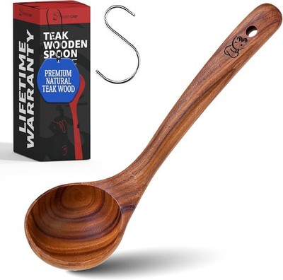 PriorityChef Premium Large Wooden Ladle Soup Handcrafted Teak Wooden Soup Spoon