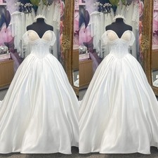 Elegant Wedding Dresses Off Shoulder Satin Pearls White Ivory Bridal Gowns