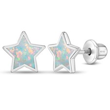 Sparkle Star Opal Kids / Childrens / Kids Earrings Screw Back - Sterling Silver