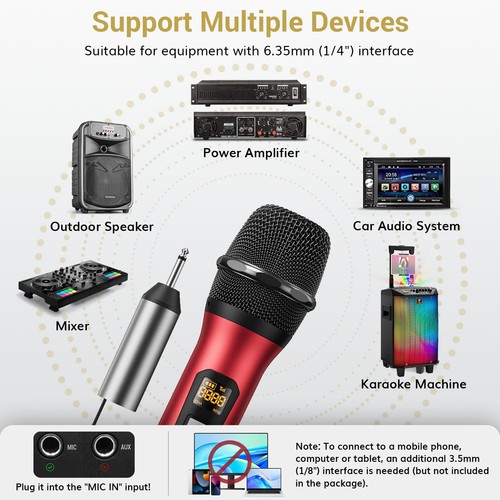 Wireless Microphones, Dual UHF Metal Cordless Mics with Rechargeable Receiver... - Picture 5 of 9